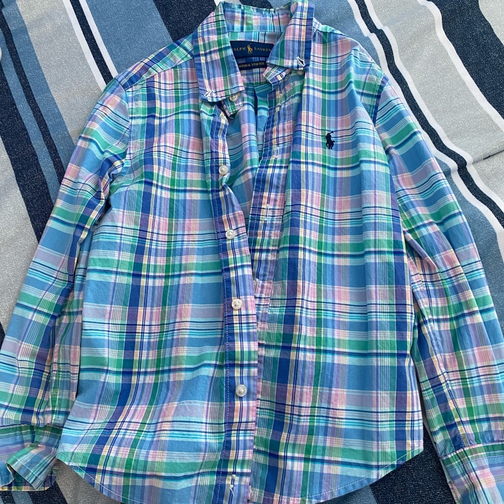 Ralph Lauren Blue and Pink Plaid Polo Shirt